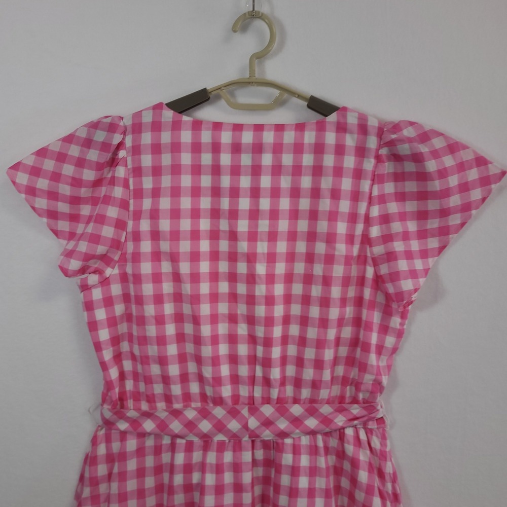 Talbots Gingham Flutter Sleeve Dress 16P Pink White Ruffle Tiered Midi NEW - Picture 12 of 13